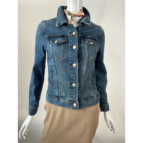 J. Crew Womens XS Denim Jacket Button-Front Stretch Fit Medium Wash Casual Light - Picture 2 of 16